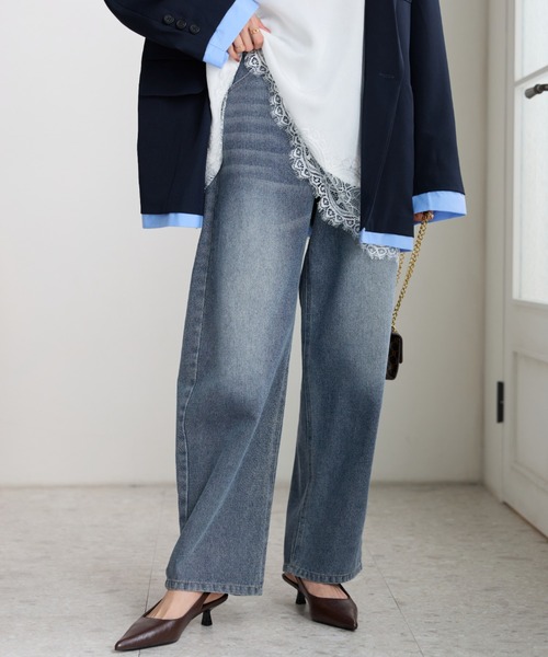 BELLUNA(ベルーナ)の「【低身長さん向け】オシャレに見えるカーブデニムパンツ64丈(その他パンツ・レディース・ブルー/サックスブルー/ネイビー・MEDIUM/LARGE/X-LARGE)」の12枚目の写真