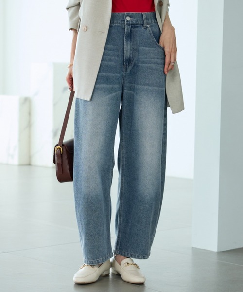 BELLUNA(ベルーナ)の「【低身長さん向け】オシャレに見えるカーブデニムパンツ64丈(その他パンツ・レディース・ブルー/サックスブルー/ネイビー・MEDIUM/LARGE/X-LARGE)」の6枚目の写真