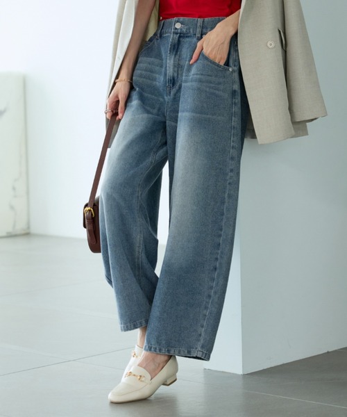 BELLUNA(ベルーナ)の「【低身長さん向け】オシャレに見えるカーブデニムパンツ64丈(その他パンツ・レディース・ブルー/サックスブルー/ネイビー・MEDIUM/LARGE/X-LARGE)」の7枚目の写真