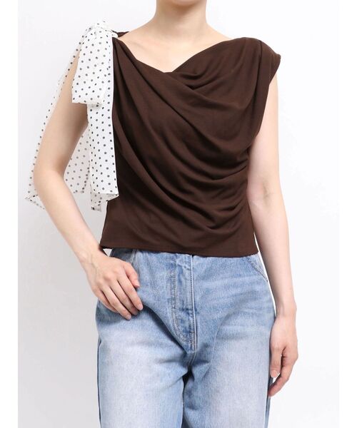 LAGUNAMOON(ラグナムーン)の「ドットリボンドレープカットソー 【夏服】(Tシャツ/カットソー・レディース・ホワイト/ブラウン/ブラック/ライトブルー・FREE)」の3枚目の写真