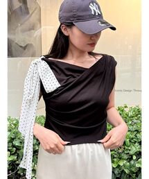 LAGUNAMOON | ドットリボンドレープカットソー 【夏服】(Tシャツ/カットソー)