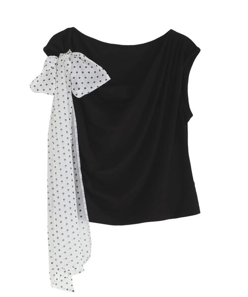 LAGUNAMOON(ラグナムーン)の「ドットリボンドレープカットソー 【夏服】(Tシャツ/カットソー・レディース・ホワイト/ブラウン/ブラック/ライトブルー・FREE)」の7枚目の写真
