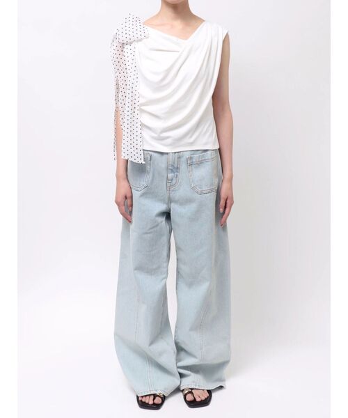 LAGUNAMOON(ラグナムーン)の「ドットリボンドレープカットソー 【夏服】(Tシャツ/カットソー・レディース・ホワイト/ブラウン/ブラック/ライトブルー・FREE)」の12枚目の写真