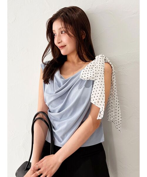 LAGUNAMOON(ラグナムーン)の「ドットリボンドレープカットソー 【夏服】(Tシャツ/カットソー・レディース・ホワイト/ブラウン/ブラック/ライトブルー・FREE)」の5枚目の写真