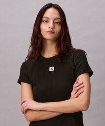 ウーヴンレーベルショートスリーブリブTシャツ