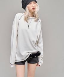 Sourcream（サワークリーム）の「【Sourcream】ワッフルラグラン配色ステッチL/STEE（Tシャツ/カットソー）」