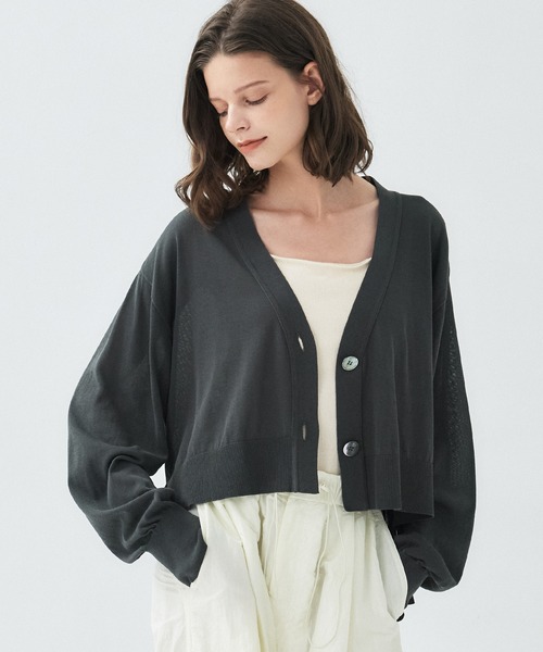 PUBLIC TOKYO（パブリックトウキョウ）の「クリアコットンシアーカーディガン／26SS／春服／夏服／カジュアル／通勤／オンオフ兼用／シアーシャツ（カーディガン/ボレロ・レディース・ホワイト/ダークグレー/グリーン・FREE）」の2枚目の写真