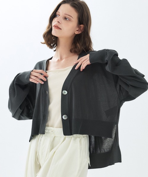 PUBLIC TOKYO（パブリックトウキョウ）の「クリアコットンシアーカーディガン／26SS／春服／夏服／カジュアル／通勤／オンオフ兼用／シアーシャツ（カーディガン/ボレロ・レディース・ホワイト/ダークグレー/グリーン・FREE）」の21枚目の写真