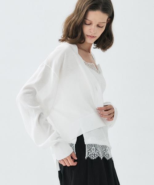 PUBLIC TOKYO（パブリックトウキョウ）の「クリアコットンシアーカーディガン／26SS／春服／夏服／カジュアル／通勤／オンオフ兼用／シアーシャツ（カーディガン/ボレロ・レディース・ホワイト/ダークグレー/グリーン・FREE）」の4枚目の写真