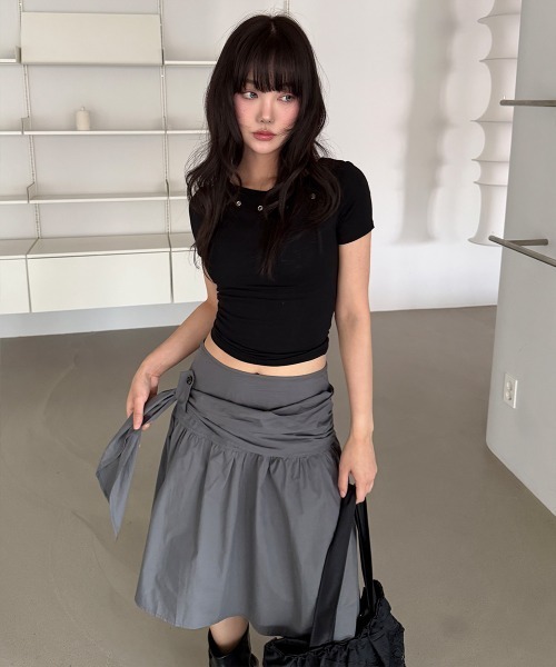 4INT.（フォイント）の「アイレット 無地 ボートネック 半袖 Tシャツ（Tシャツ/カットソー・レディース・ブラック/グレー/ホワイト・FREE）」の9枚目の写真