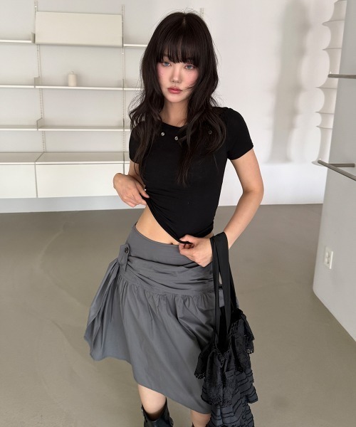 4INT.（フォイント）の「アイレット 無地 ボートネック 半袖 Tシャツ（Tシャツ/カットソー・レディース・ブラック/グレー/ホワイト・FREE）」の10枚目の写真