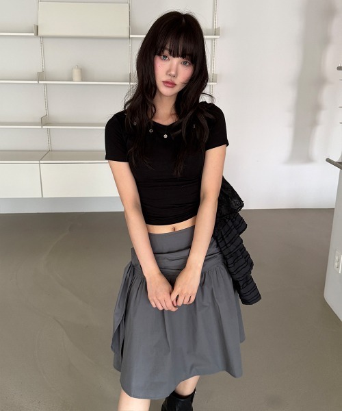 4INT.（フォイント）の「アイレット 無地 ボートネック 半袖 Tシャツ（Tシャツ/カットソー・レディース・ブラック/グレー/ホワイト・FREE）」の11枚目の写真