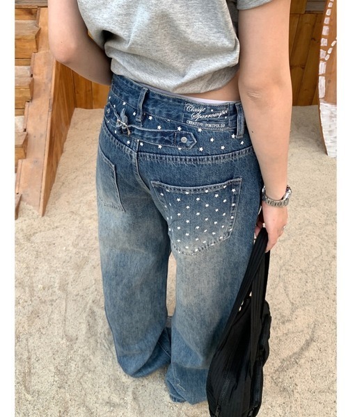 center i(センターアイ)の「スター柄プリントヴィンテージワイドデニムパンツ(デニムパンツ・レディース・ブルー・M/L)」の1枚目の写真