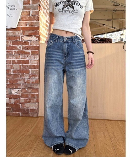center i(センターアイ)の「スター柄プリントヴィンテージワイドデニムパンツ(デニムパンツ・レディース・ブルー・M/L)」の2枚目の写真