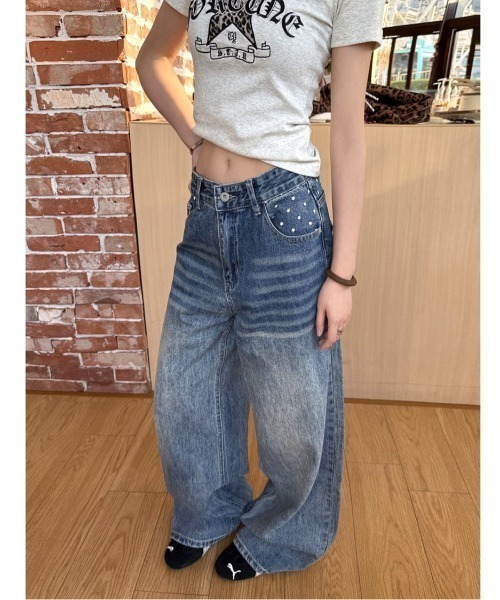 center i(センターアイ)の「スター柄プリントヴィンテージワイドデニムパンツ(デニムパンツ・レディース・ブルー・M/L)」の4枚目の写真