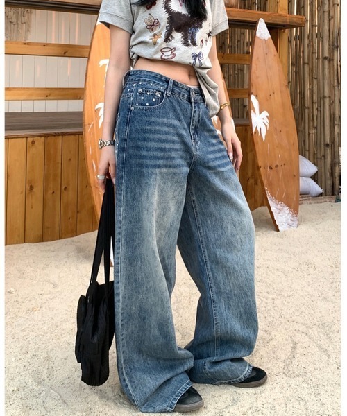 center i(センターアイ)の「スター柄プリントヴィンテージワイドデニムパンツ(デニムパンツ・レディース・ブルー・M/L)」の6枚目の写真