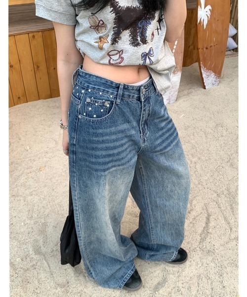 center i(センターアイ)の「スター柄プリントヴィンテージワイドデニムパンツ(デニムパンツ・レディース・ブルー・M/L)」の7枚目の写真