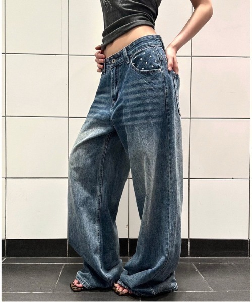 center i(センターアイ)の「スター柄プリントヴィンテージワイドデニムパンツ(デニムパンツ・レディース・ブルー・M/L)」の9枚目の写真