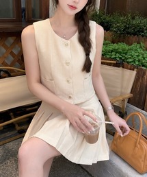 NoBelle（ノベル）の「ノースリーブベスト　プリーツフレアスカート　セットアップ　ワンホン系/財閥系/上品（セットアップ）」