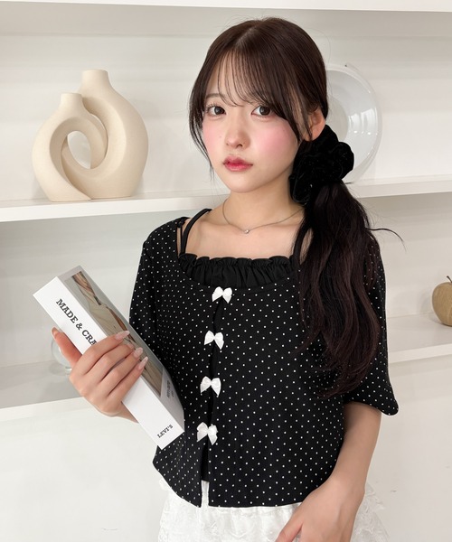 WEGO(ウィゴー)の「WEGO/キャミレイヤードトップス(Tシャツ/カットソー・レディース・ホワイト/ブラック・FREE)」の2枚目の写真