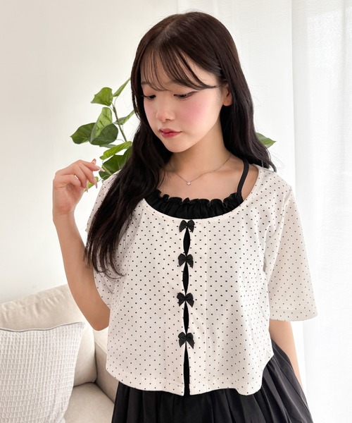 WEGO(ウィゴー)の「WEGO/キャミレイヤードトップス(Tシャツ/カットソー・レディース・ホワイト/ブラック・FREE)」の5枚目の写真