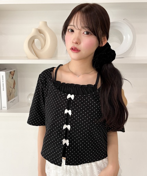WEGO(ウィゴー)の「WEGO/キャミレイヤードトップス(Tシャツ/カットソー・レディース・ホワイト/ブラック・FREE)」の9枚目の写真