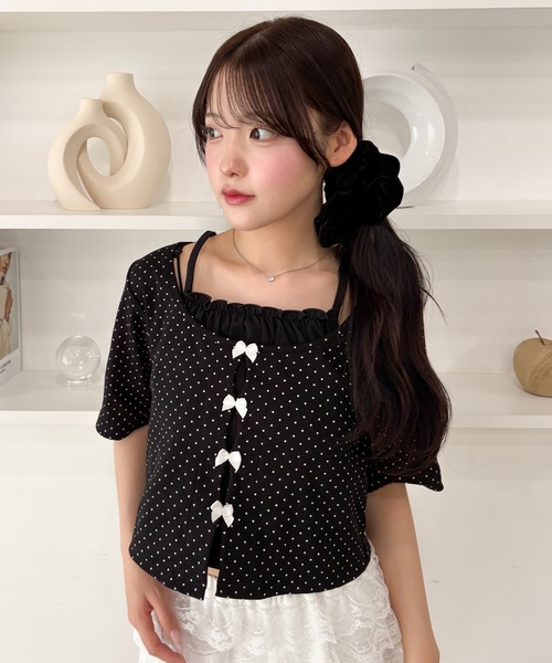 WEGO(ウィゴー)の「WEGO/キャミレイヤードトップス(Tシャツ/カットソー・レディース・ホワイト/ブラック・FREE)」の10枚目の写真