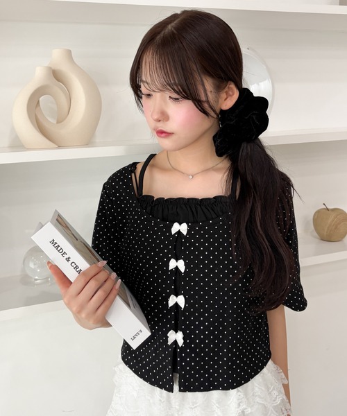 WEGO(ウィゴー)の「WEGO/キャミレイヤードトップス(Tシャツ/カットソー・レディース・ホワイト/ブラック・FREE)」の12枚目の写真
