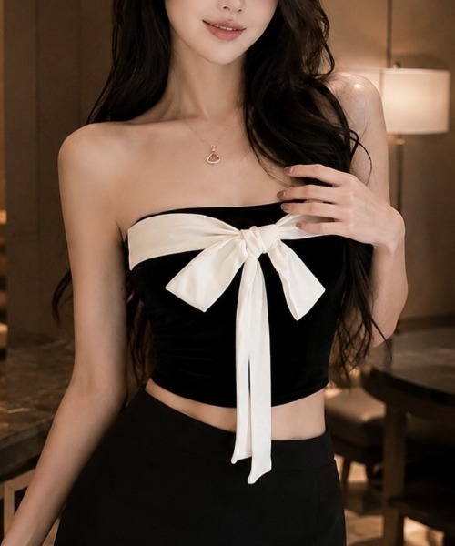 NoBelle（ノベル）の「フロントリボンチューブトップ　2wayワンホンお姉さん系オフショルダー（チューブトップ・レディース・ホワイト/グレー/ブラック・FREE）」の5枚目の写真