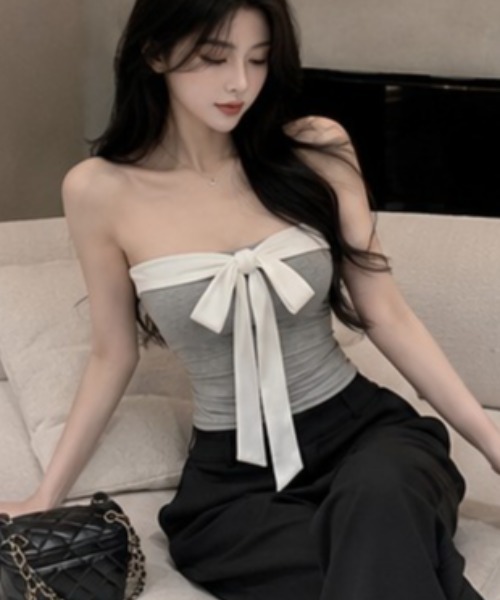 NoBelle（ノベル）の「フロントリボンチューブトップ　2wayワンホンお姉さん系オフショルダー（チューブトップ・レディース・ホワイト/グレー/ブラック・FREE）」の7枚目の写真