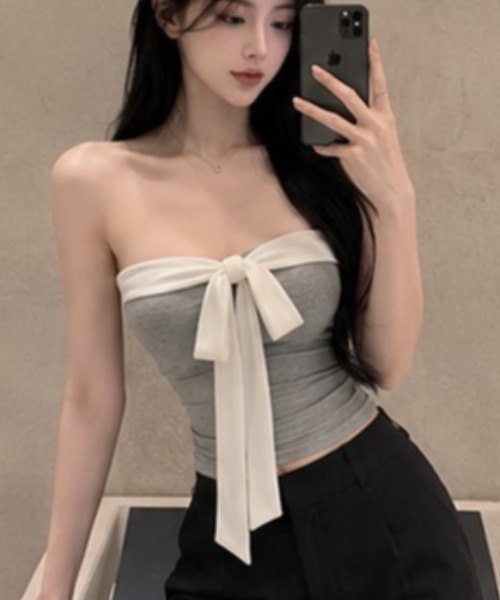 NoBelle（ノベル）の「フロントリボンチューブトップ　2wayワンホンお姉さん系オフショルダー（チューブトップ・レディース・ホワイト/グレー/ブラック・FREE）」の9枚目の写真