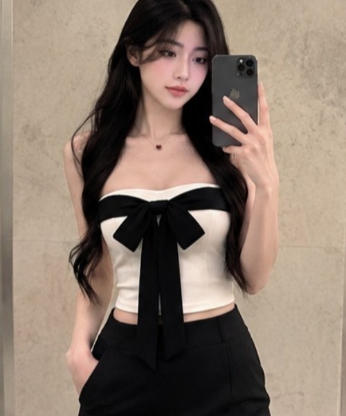 NoBelle（ノベル）の「フロントリボンチューブトップ　2wayワンホンお姉さん系オフショルダー（チューブトップ・レディース・ホワイト/グレー/ブラック・FREE）」の15枚目の写真