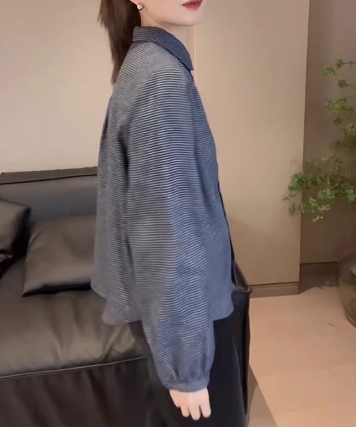 Flugge(フラッジー)の「チェック柄オーバーサイズシャツ(シャツ/ブラウス・レディース・ブルー・MEDIUM/LARGE)」の5枚目の写真