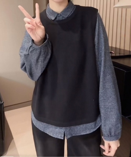 Flugge(フラッジー)の「チェック柄オーバーサイズシャツ(シャツ/ブラウス・レディース・ブルー・MEDIUM/LARGE)」の8枚目の写真