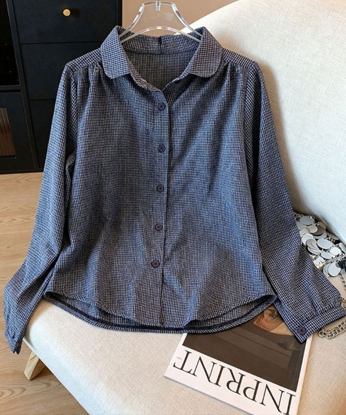 Flugge(フラッジー)の「チェック柄オーバーサイズシャツ(シャツ/ブラウス・レディース・ブルー・MEDIUM/LARGE)」の9枚目の写真