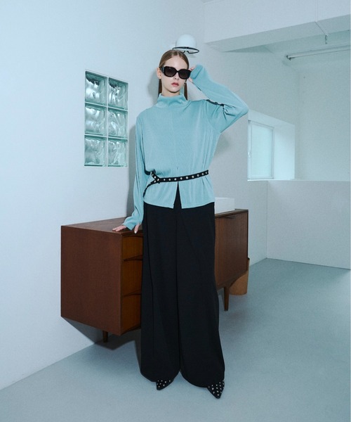 seyto（セイト）の「Rivet-belt georgette wide straight trousers / リベットベルトジョーゼットワイドストレートスラックス（スラックス・メンズ・グレー/ブラック・1/2/3）」の19枚目の写真