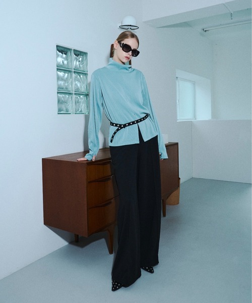 seyto（セイト）の「Rivet-belt georgette wide straight trousers / リベットベルトジョーゼットワイドストレートスラックス（スラックス・メンズ・グレー/ブラック・1/2/3）」の20枚目の写真