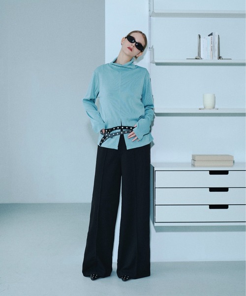 seyto（セイト）の「Rivet-belt georgette wide straight trousers / リベットベルトジョーゼットワイドストレートスラックス（スラックス・メンズ・グレー/ブラック・1/2/3）」の16枚目の写真
