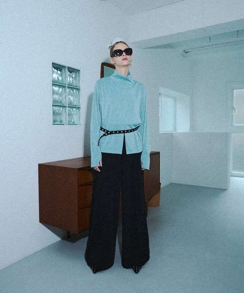 seyto（セイト）の「Rivet-belt georgette wide straight trousers / リベットベルトジョーゼットワイドストレートスラックス（スラックス・メンズ・グレー/ブラック・1/2/3）」の17枚目の写真