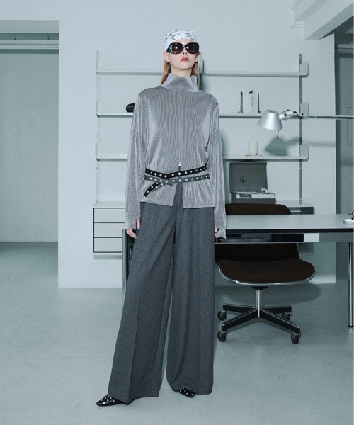 seyto（セイト）の「Rivet-belt georgette wide straight trousers / リベットベルトジョーゼットワイドストレートスラックス（スラックス・メンズ・グレー/ブラック・1/2/3）」の5枚目の写真