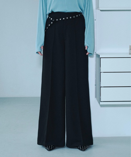 seyto（セイト）の「Rivet-belt georgette wide straight trousers / リベットベルトジョーゼットワイドストレートスラックス（スラックス・メンズ・グレー/ブラック・1/2/3）」の9枚目の写真
