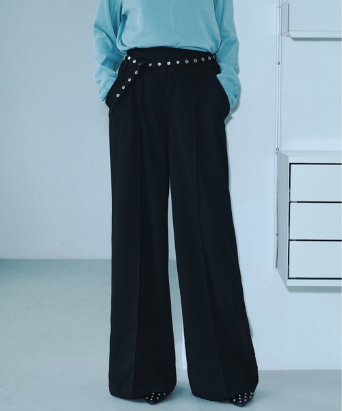 seyto（セイト）の「Rivet-belt georgette wide straight trousers / リベットベルトジョーゼットワイドストレートスラックス（スラックス・メンズ・グレー/ブラック・1/2/3）」の10枚目の写真
