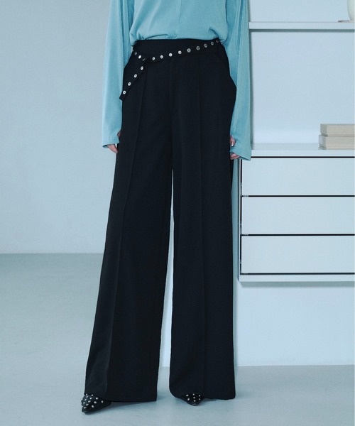 seyto（セイト）の「Rivet-belt georgette wide straight trousers / リベットベルトジョーゼットワイドストレートスラックス（スラックス・メンズ・グレー/ブラック・1/2/3）」の11枚目の写真