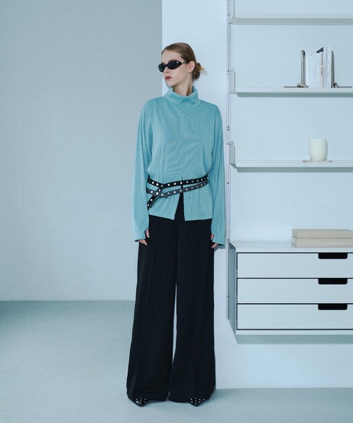 seyto（セイト）の「Rivet-belt georgette wide straight trousers / リベットベルトジョーゼットワイドストレートスラックス（スラックス・メンズ・グレー/ブラック・1/2/3）」の13枚目の写真