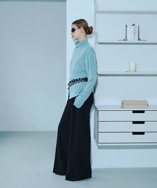 seyto（セイト）の「Rivet-belt georgette wide straight trousers / リベットベルトジョーゼットワイドストレートスラックス（スラックス・メンズ・グレー/ブラック・1/2/3）」の14枚目の写真