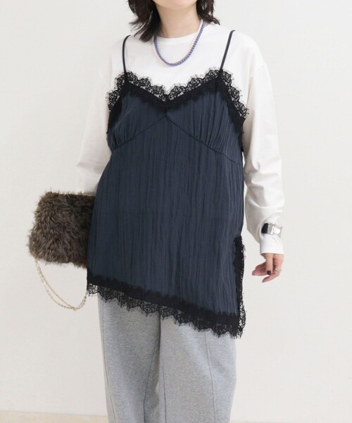 fredy emue(フレディエミュ)の「レースキャミコンビロンTシャツ(Tシャツ/カットソー・レディース・キャメル/ネイビー・38)」の1枚目の写真