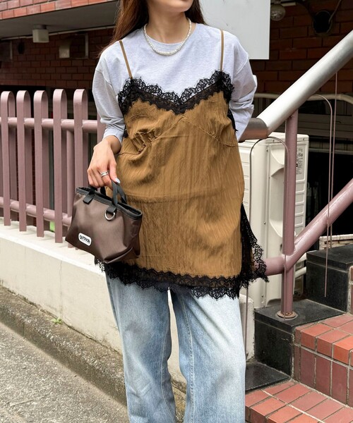 fredy emue(フレディエミュ)の「レースキャミコンビロンTシャツ(Tシャツ/カットソー・レディース・キャメル/ネイビー・38)」の8枚目の写真