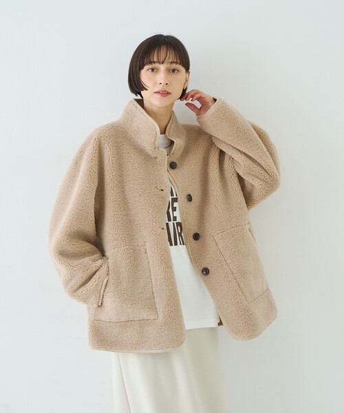 Rouge vif Anna(ルージュヴィフアンナ)の「【2サイズ展開】2WAYスタンドカラースエードライクリバーシブルボアコート(その他アウター・レディース・ベージュ/チャコールグレー・36/38)」の4枚目の写真