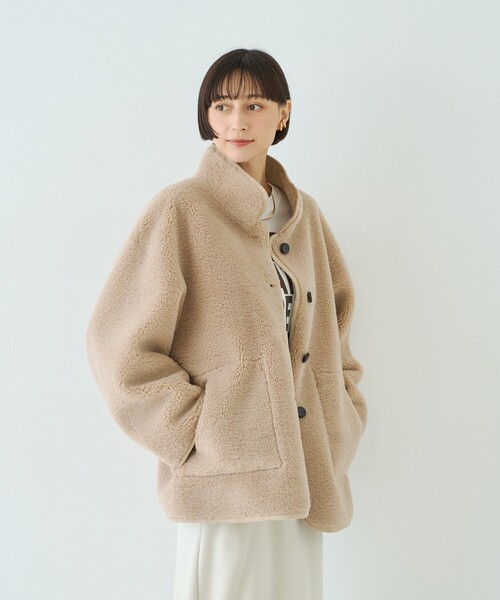 Rouge vif Anna(ルージュヴィフアンナ)の「【2サイズ展開】2WAYスタンドカラースエードライクリバーシブルボアコート(その他アウター・レディース・ベージュ/チャコールグレー・36/38)」の7枚目の写真