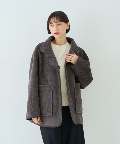 Rouge vif Anna(ルージュヴィフアンナ)の「【2サイズ展開】2WAYスタンドカラースエードライクリバーシブルボアコート(その他アウター・レディース・ベージュ/チャコールグレー・36/38)」の12枚目の写真